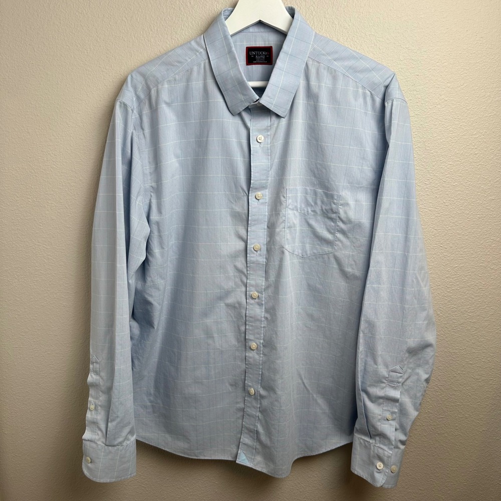 UNTUCKit Charly WF Button Down Shirt XL Regular Blue Plaid Wrinkle Free‎ Cotton
